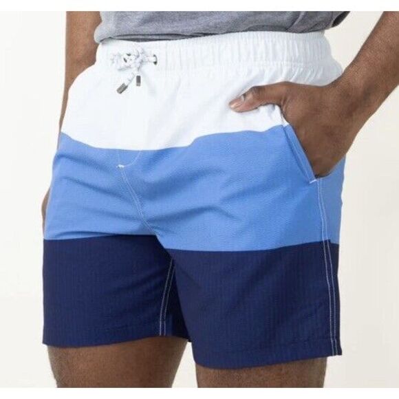 NWT Simply‎ Southern Men's Blue Tri-color Mesh Lined Swim Shorts XL - Picture 1 of 10